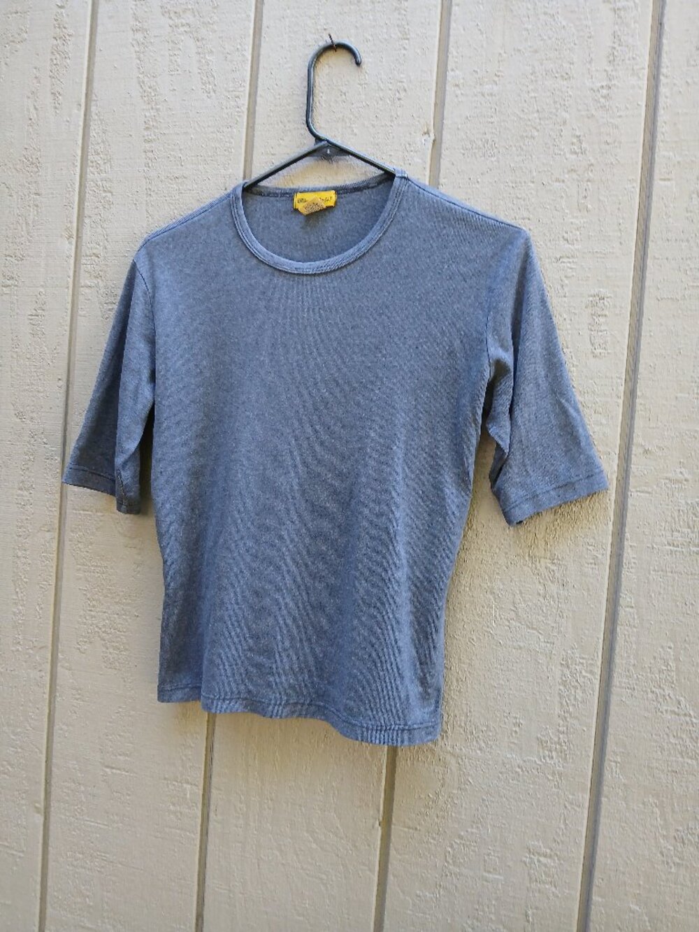 Vtg 90s Blue Asphalt Top M Grey Half Sleeve Basic Baby Tee Slightly Cropped USA
